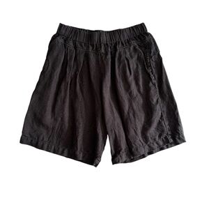 Black Crane Linen Carpenter Shorts Black